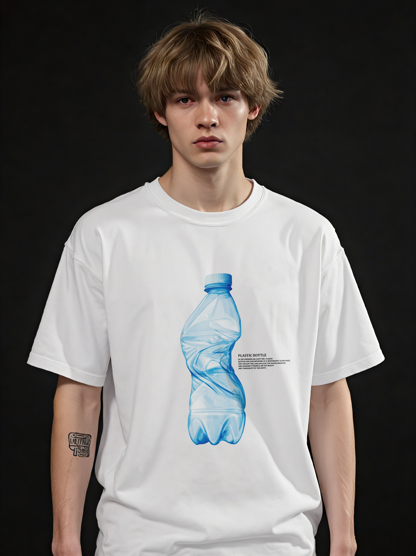  Plastic Bottle Printed Short-sleeved Cotton T-shirt