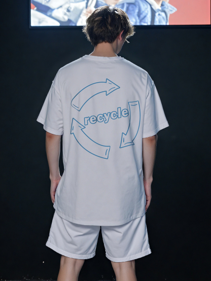  Plastic Bottle Printed Short-sleeved Cotton T-shirt