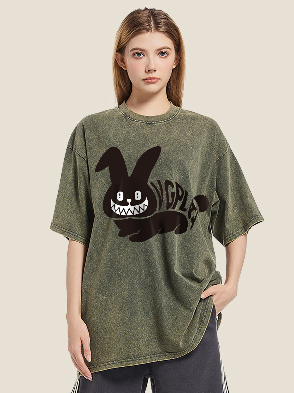 Vgplay Rabbit Printed Short-sleeved Cotton T-shirt