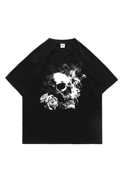 Skull and Roses Print Short-sleeved Couple T-shirt