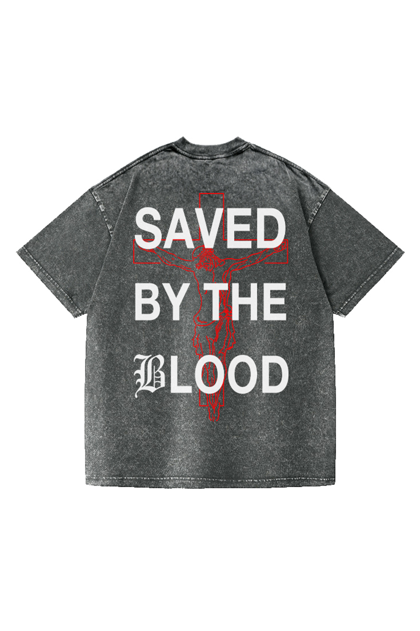 Saved By The Blood Printed Short-sleeved Washed Cotton T-shirt