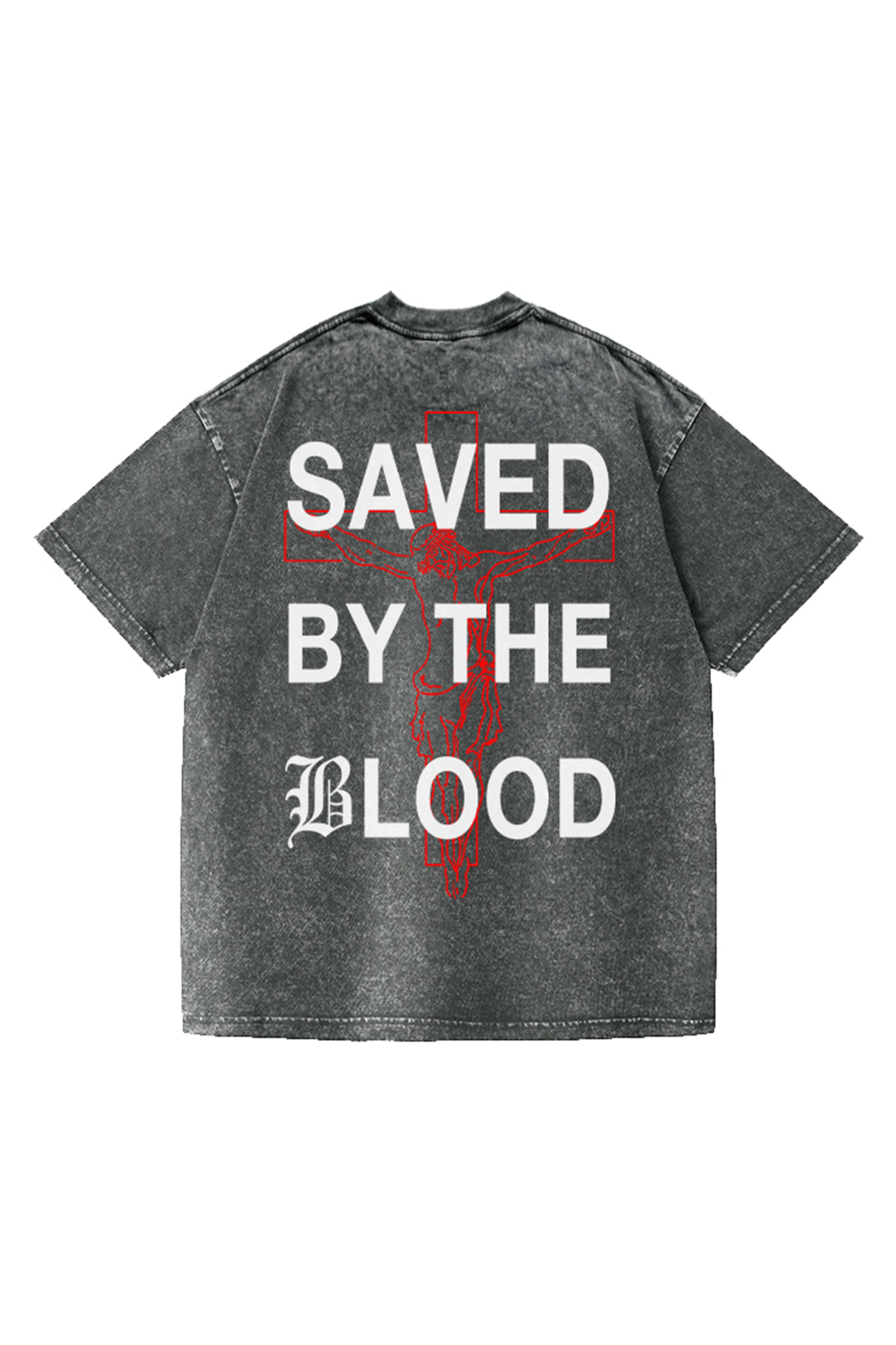 Saved By The Blood Printed Short-sleeved Washed Cotton T-shirt