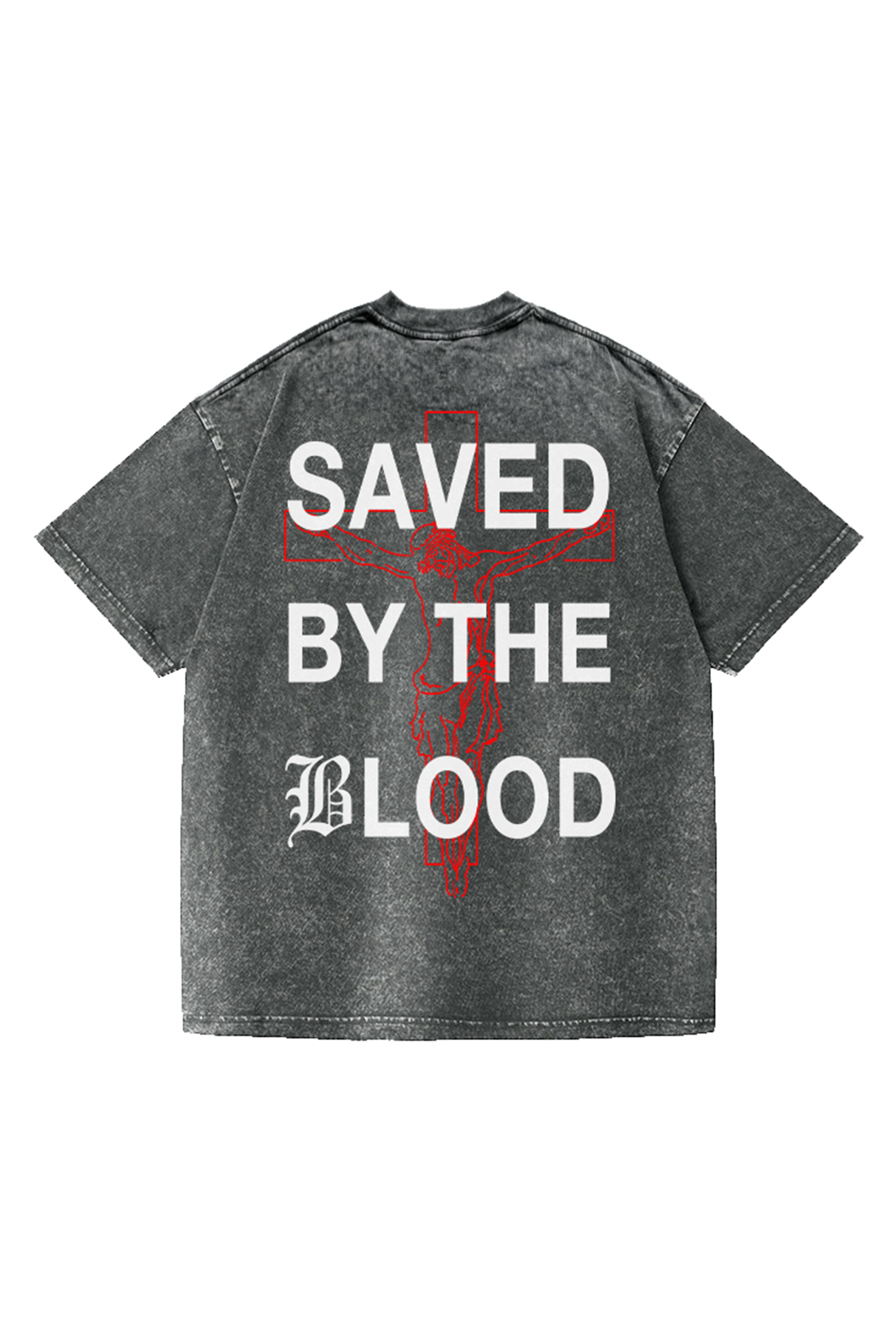 Saved By The Blood Printed Short-sleeved Washed Cotton T-shirt