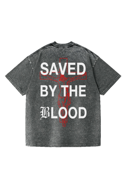 Saved By The Blood Printed Short-sleeved Washed Cotton T-shirt