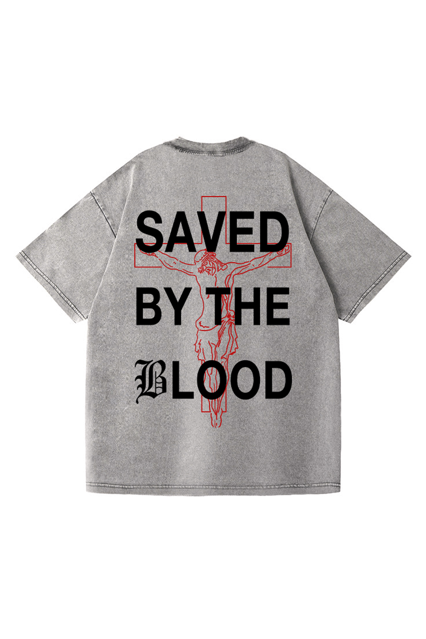 Saved By The Blood Printed Short-sleeved Washed Cotton T-shirt