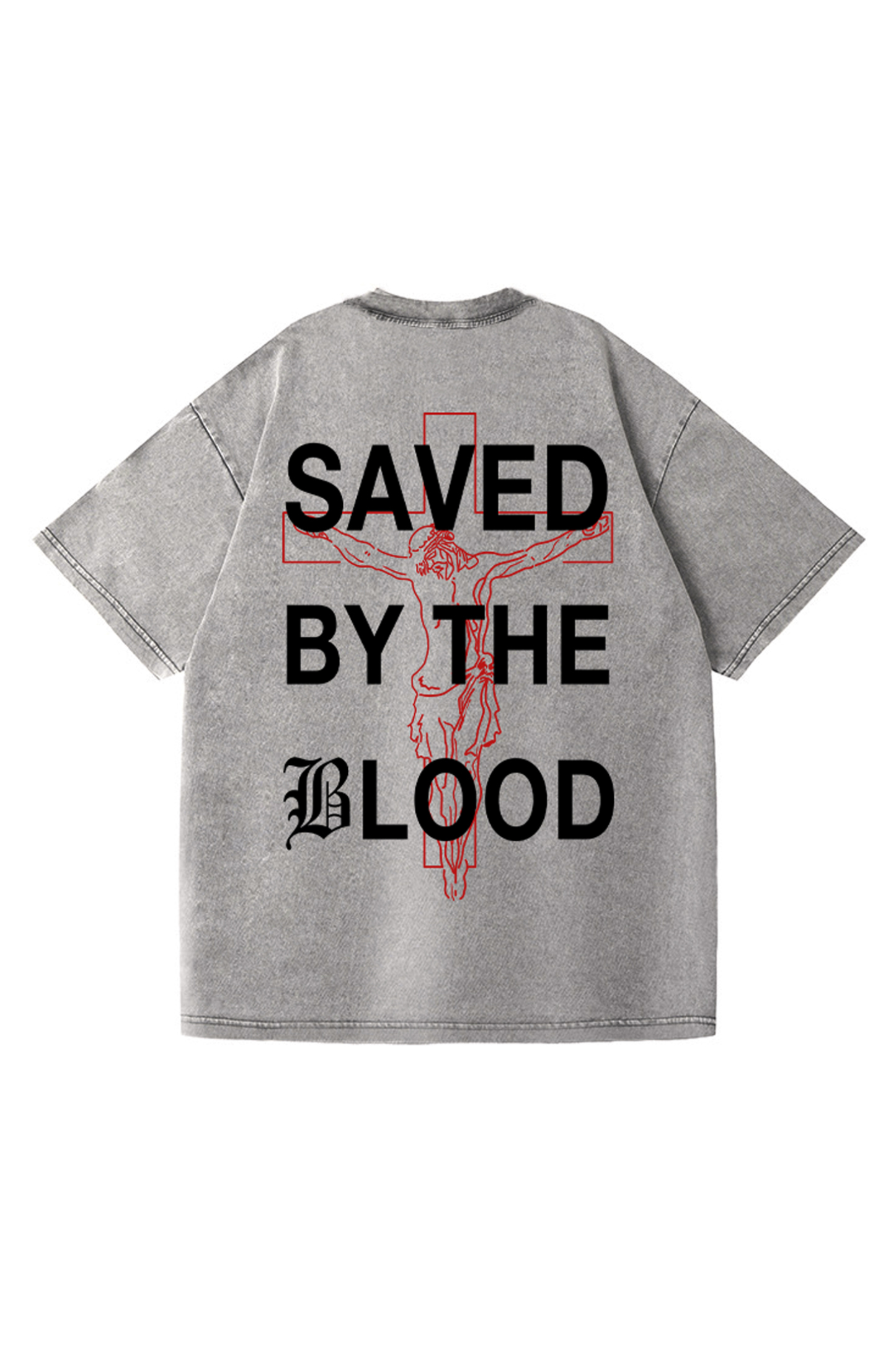 Saved By The Blood Printed Short-sleeved Washed Cotton T-shirt