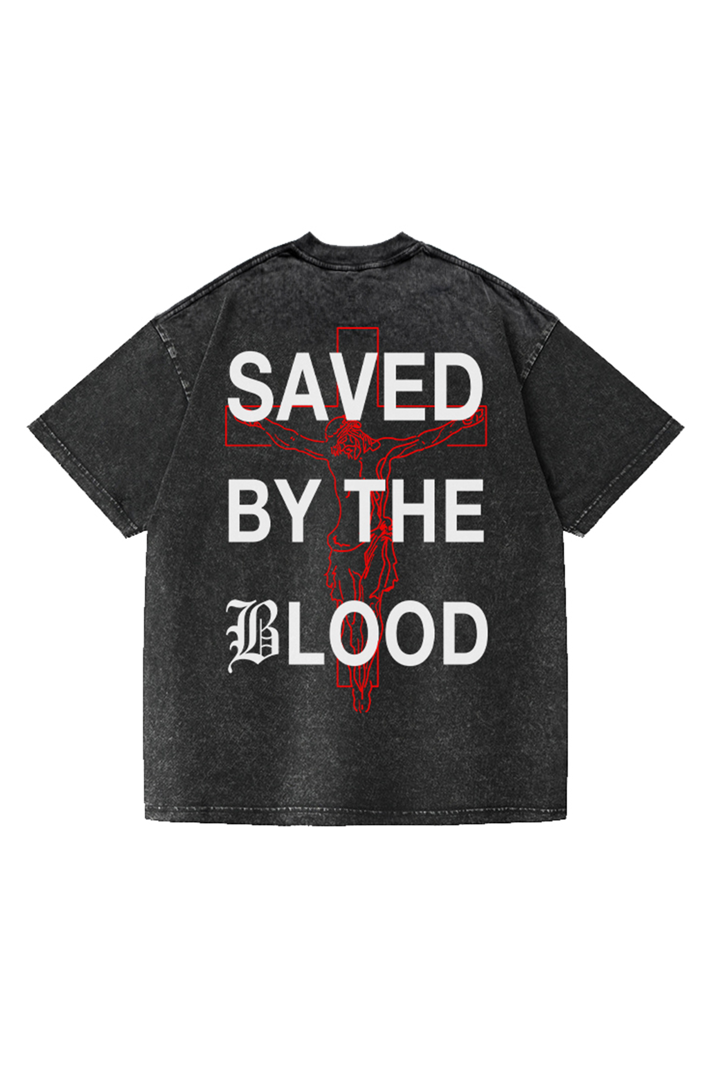 Saved By The Blood Printed Short-sleeved Washed Cotton T-shirt