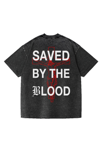 Saved By The Blood Printed Short-sleeved Washed Cotton T-shirt
