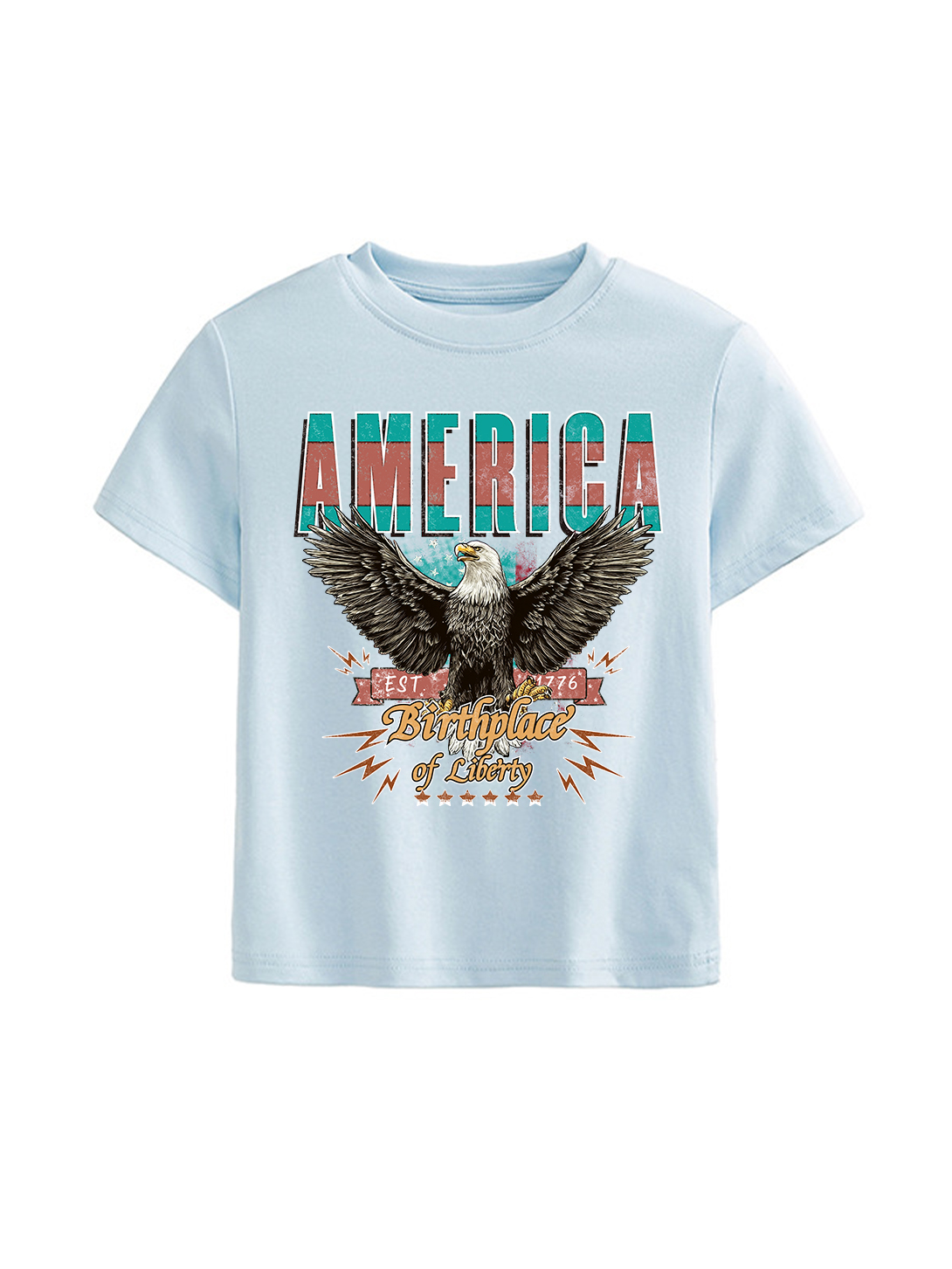 Birthplace Of Liberty Printed Straight Shoulder Short-sleeve T-shirt For Women