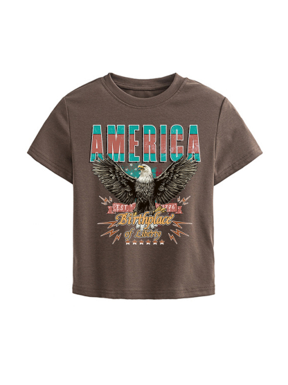 Birthplace Of Liberty Printed Straight Shoulder Short-sleeve T-shirt For Women