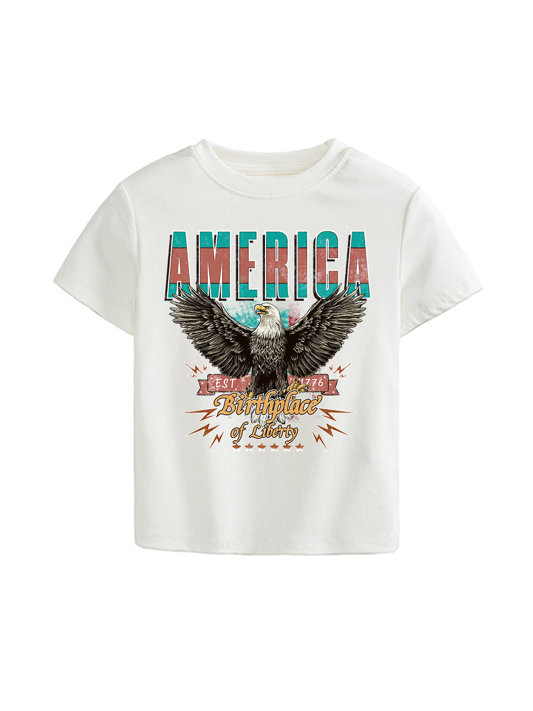 Birthplace Of Liberty Printed Straight Shoulder Short-sleeve T-shirt For Women