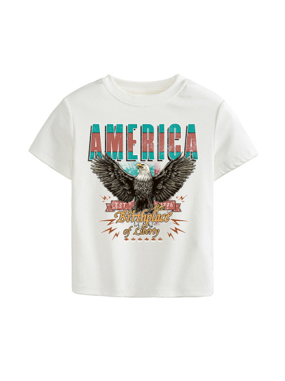 Birthplace Of Liberty Printed Straight Shoulder Short-sleeve T-shirt For Women