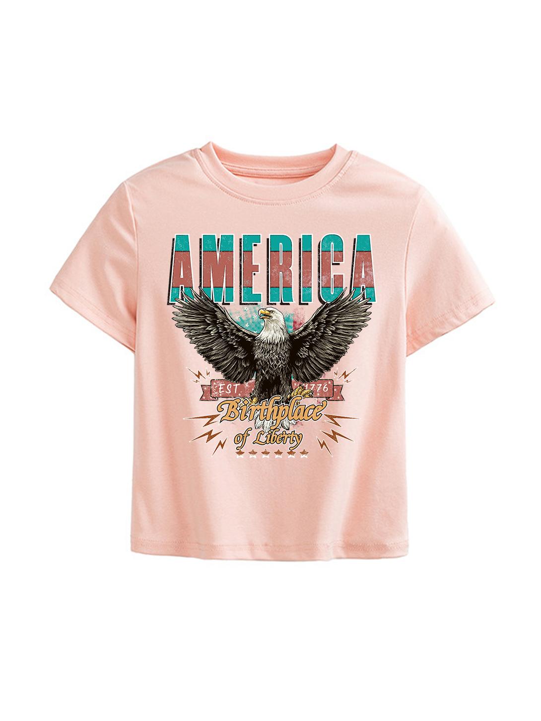 Birthplace Of Liberty Printed Straight Shoulder Short-sleeve T-shirt For Women