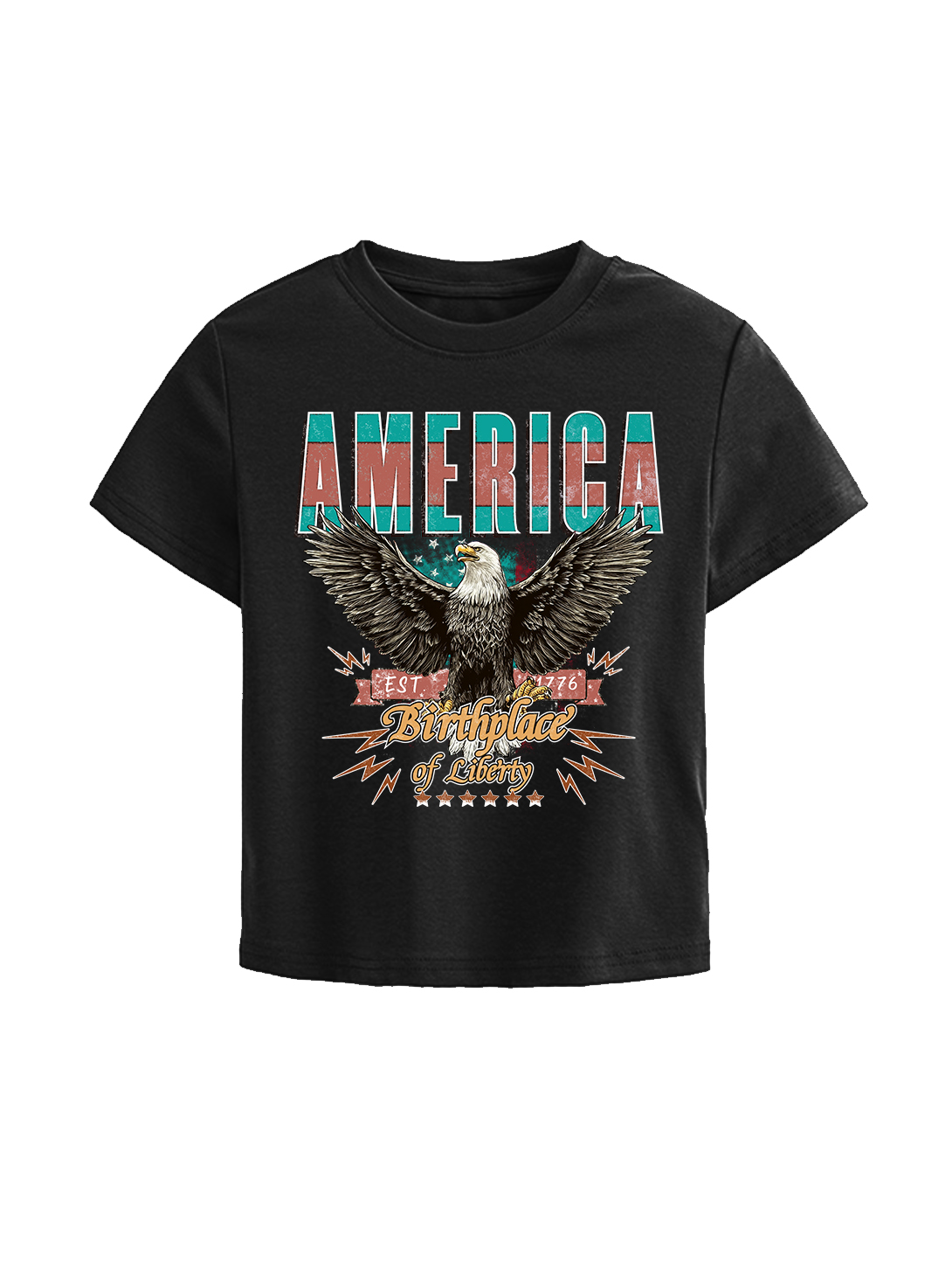 Birthplace Of Liberty Printed Straight Shoulder Short-sleeve T-shirt For Women