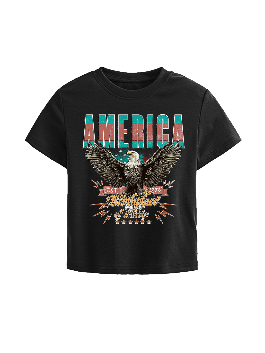 Birthplace Of Liberty Printed Straight Shoulder Short-sleeve T-shirt For Women