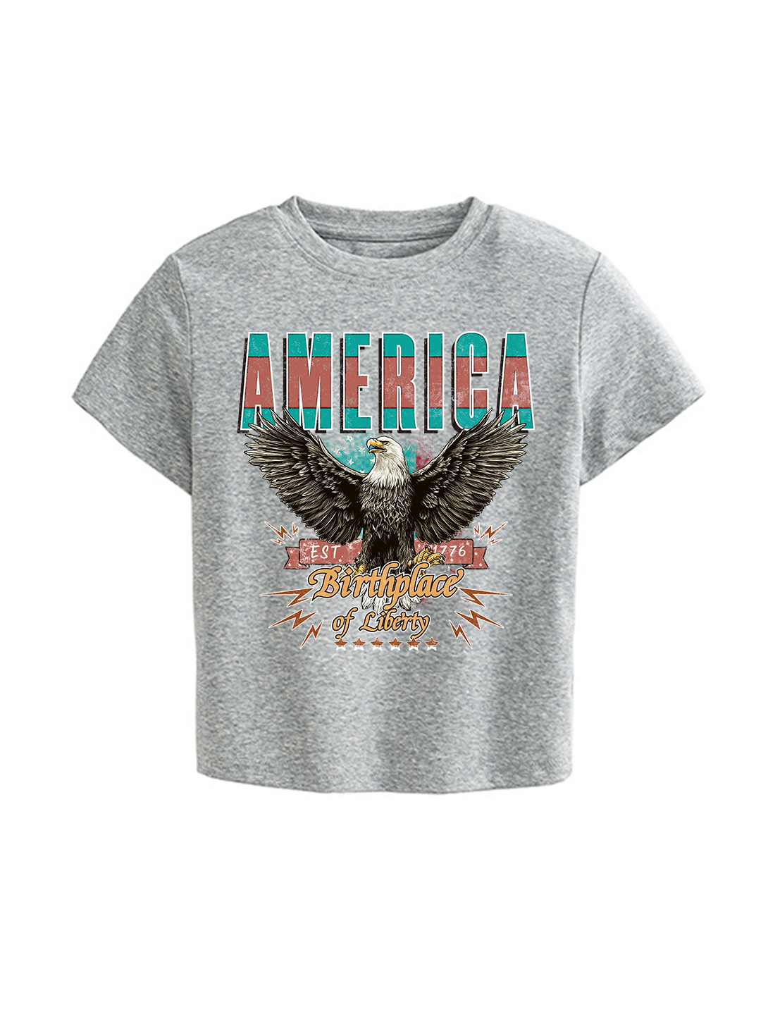 Birthplace Of Liberty Printed Straight Shoulder Short-sleeve T-shirt For Women