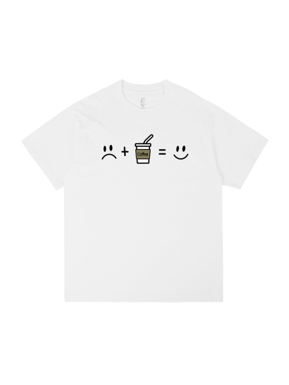 Coffee Please Printed Short-sleeved Cotton T-shirt