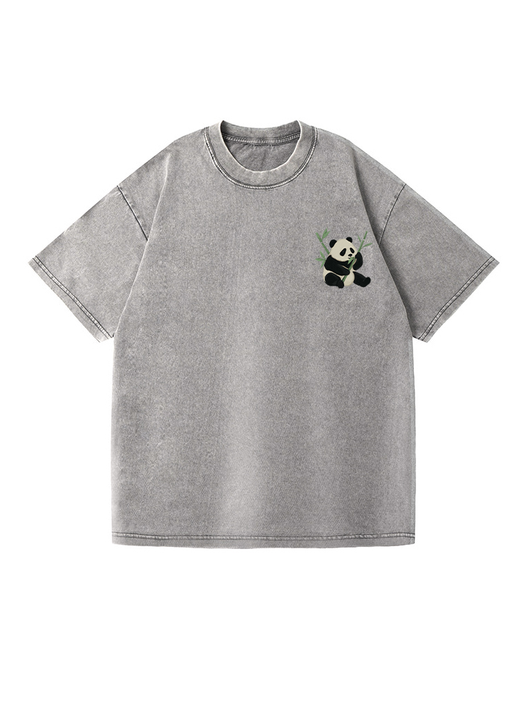 Panda Printed Short-sleeved Washed Cotton T-shirt