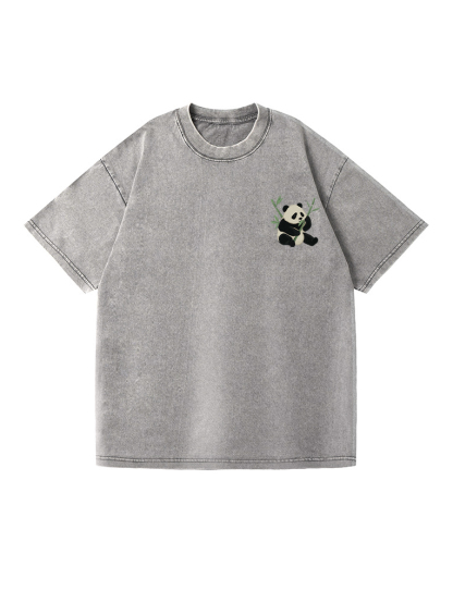 Panda Printed Short-sleeved Washed Cotton T-shirt