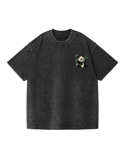 Panda Printed Short-sleeved Washed Cotton T-shirt