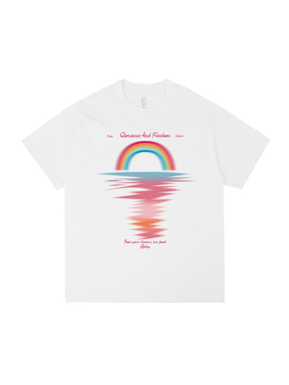 Rainbow Sunset Printed Short-sleeved Cotton T-shirt