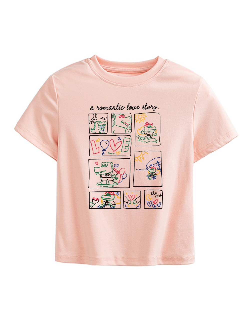 Love Story Printed High Waist Waist-Defining Essential Short-sleeve Top For Women