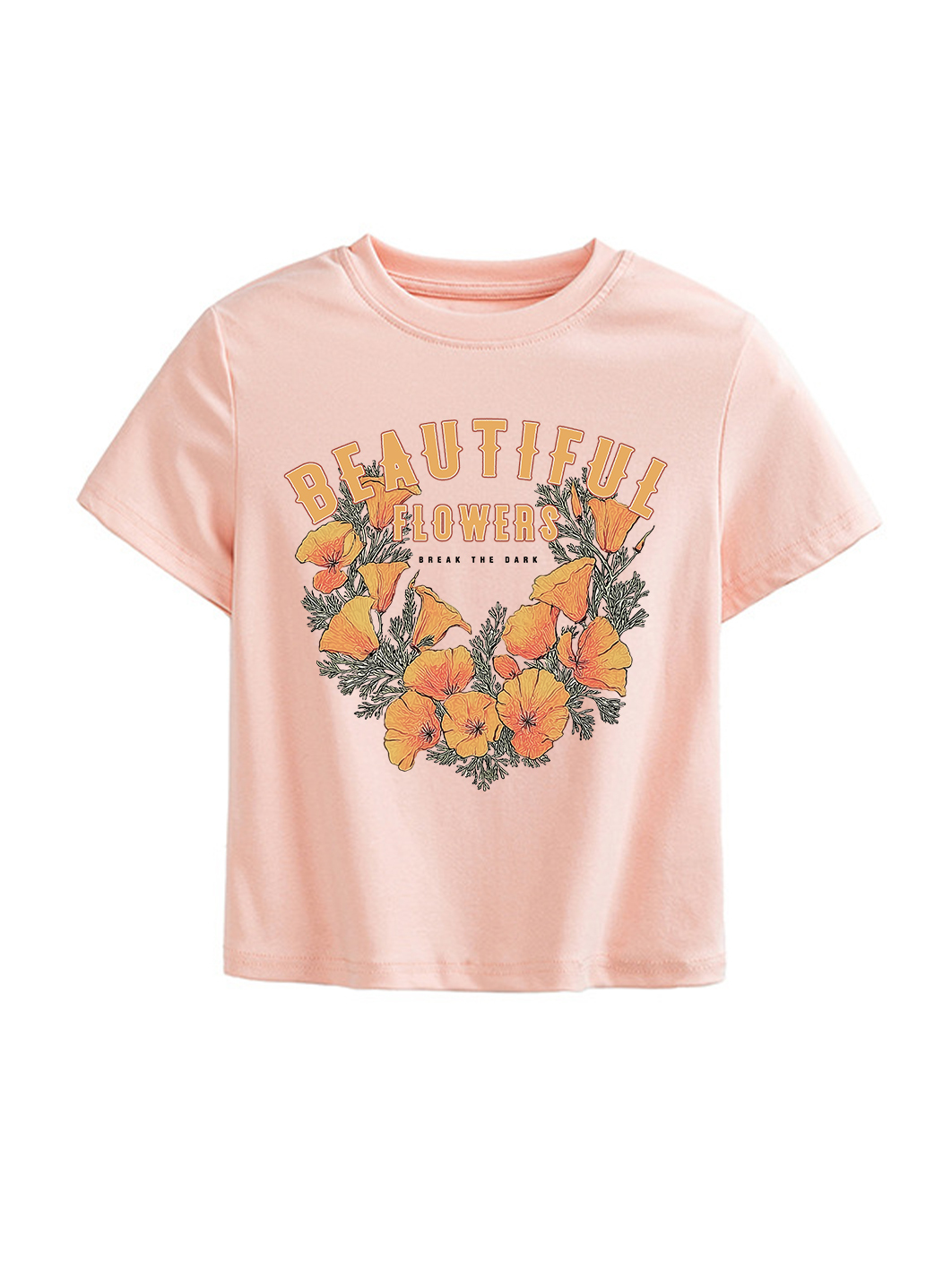 Beautiful Flowers Printed High Waist Waist-Defining Essential Short-sleeve Top For Women