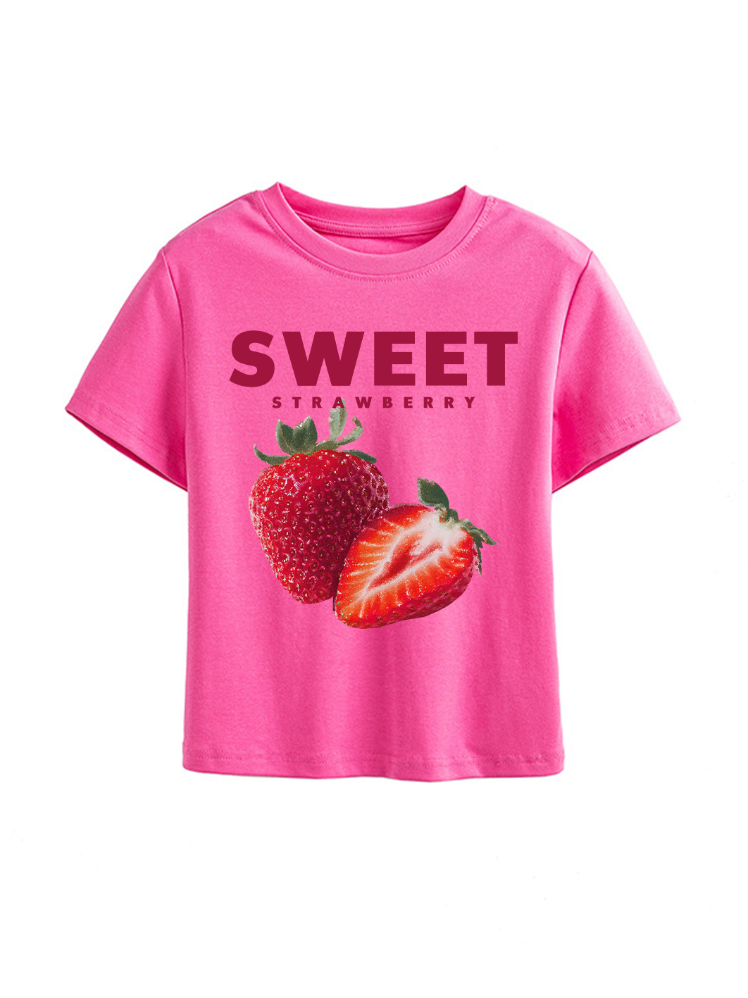 Sweet Strawberry Printed High Waist Waist-Defining Essential Short-sleeve Top For Women