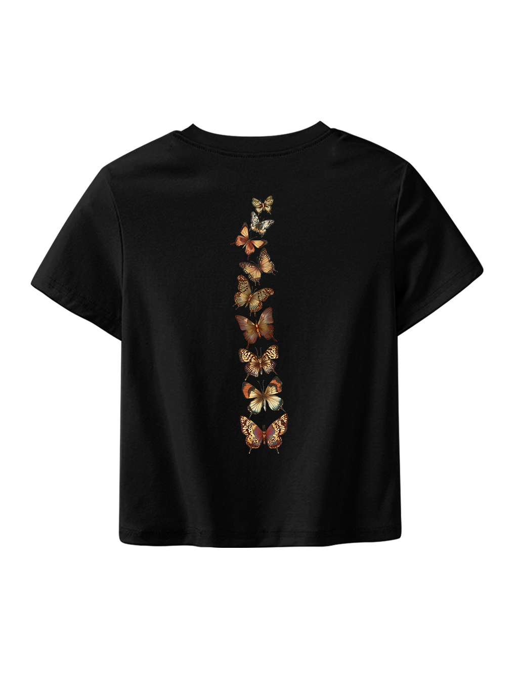 Butterfly Printed High Waist Waist-Defining Essential Short-sleeve Top