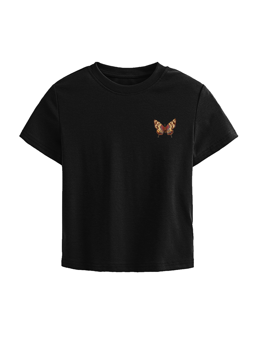 Butterfly Printed High Waist Waist-Defining Essential Short-sleeve Top For Women