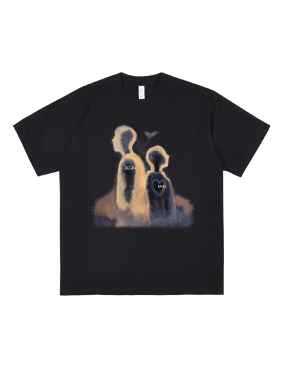 Begin And End Printed Short-sleeved Cotton T-shirt