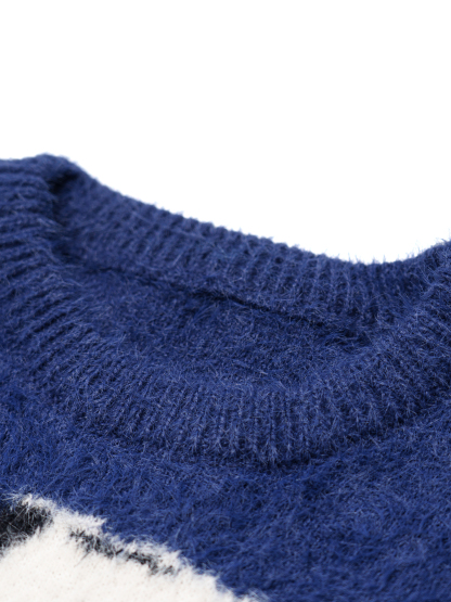 Spring Street Style Dog Embroidery Crewneck Vintage Sweater