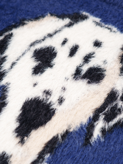 Spring Street Style Dog Embroidery Crewneck Vintage Sweater