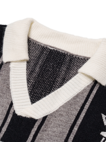 Spring Trendy Retro Streetwear Crewneck Sweater Embroidered Knit Pullover with Vintage Vibes