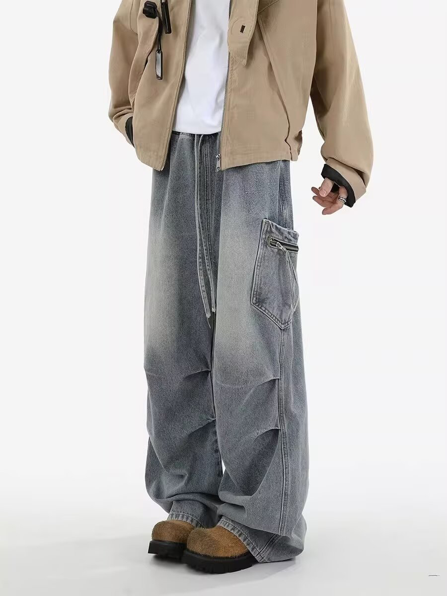 Trendy Summer Lightweight Wide-Leg Pants Flowy Draped Trousers with Floor-Length Silhouette