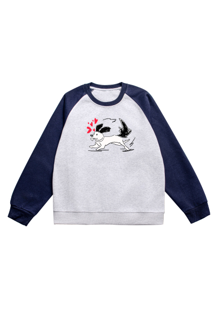 Dog Print Long Sleeve Paneled Cotton T-Shirt