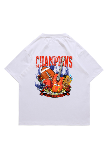 Champion Football Guitar Print Short-sleeved Cotton T-shirt