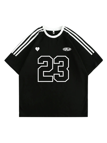 Vgplay Number Printed Three bars Design Short-sleeved T-shirt