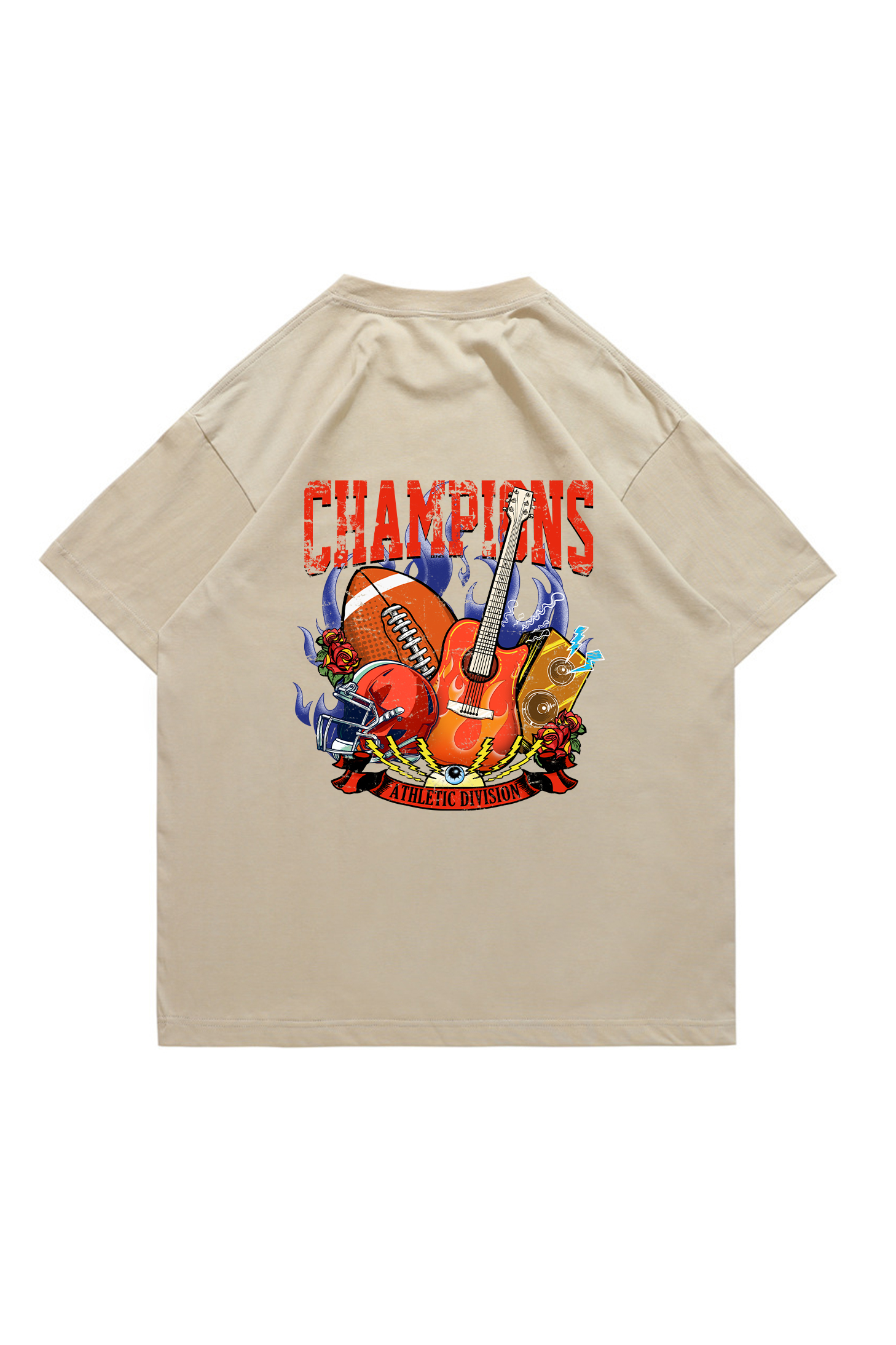 Champion Football Guitar Print Short-sleeved Cotton T-shirt