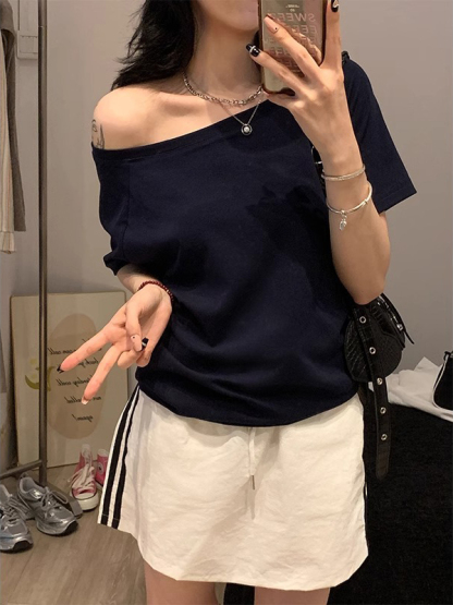 Basic Asymmetric Off Shoulder T-shirt For Women