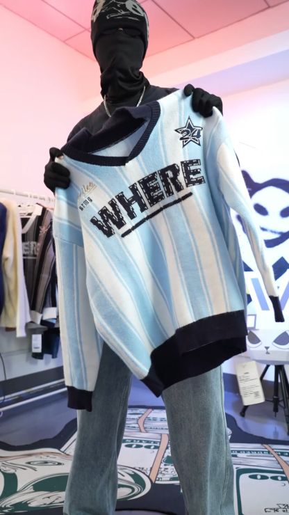 Spring Trendy Retro Streetwear Crewneck Sweater Embroidered Knit Pullover with Vintage Vibes