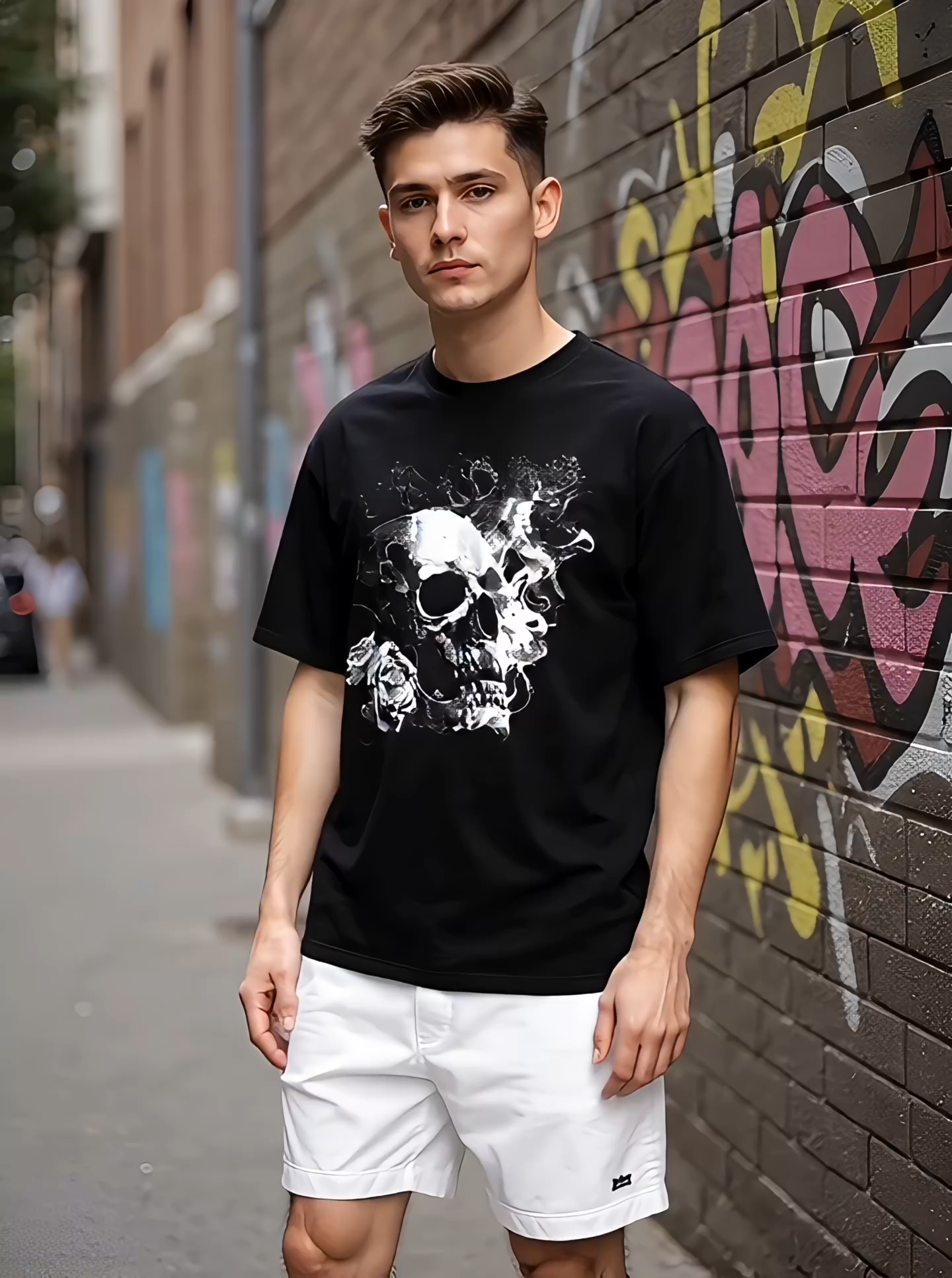 Skull and Roses Print Short-sleeved Couple T-shirt