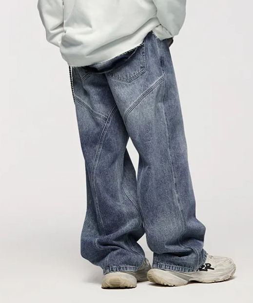 3D Cutting Washed Jeans Street Loose Casual Pants