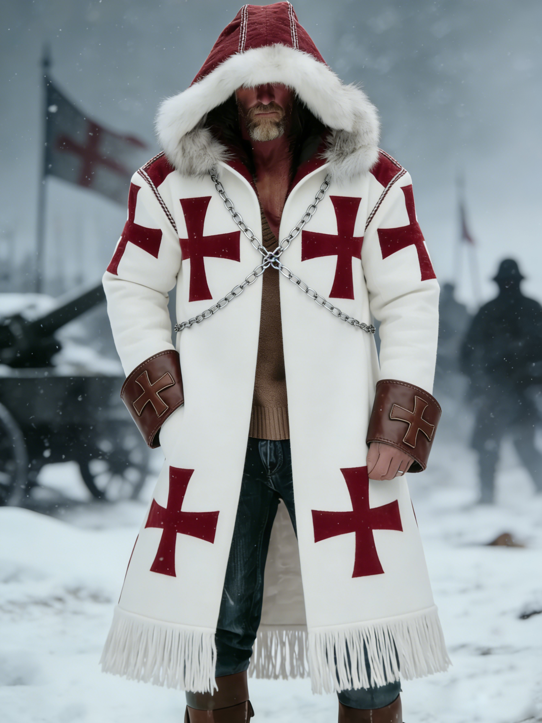 [Copy]Vintage Viking Celtic Style Men's Knitted Sweater Long Coat