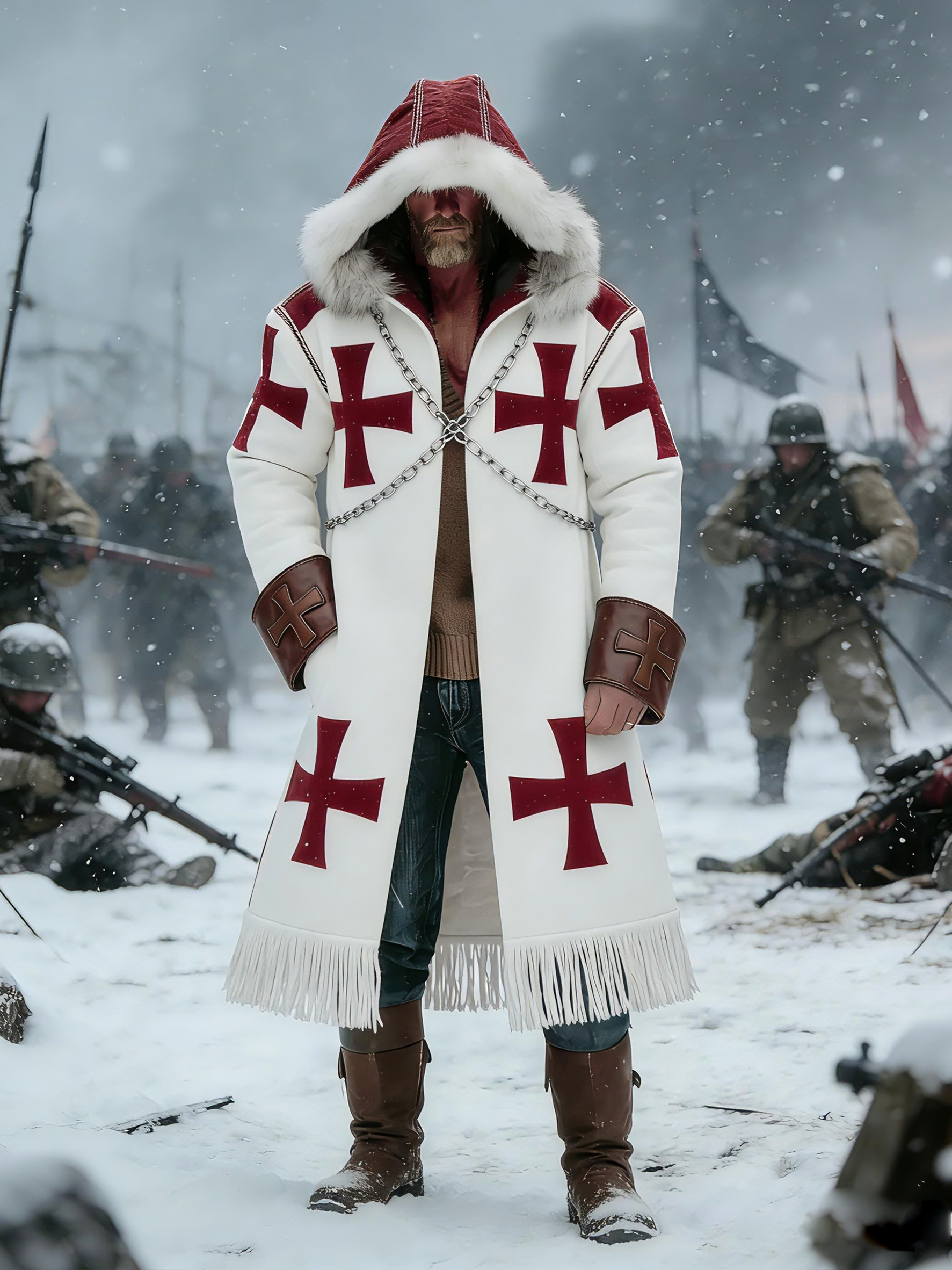 [Copy]Vintage Viking Celtic Style Men's Knitted Sweater Long Coat