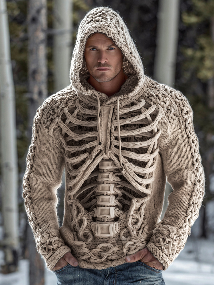 Men's Retro Viking Tribal Celtic Skull Art Knit Jacquard Warm Sweater