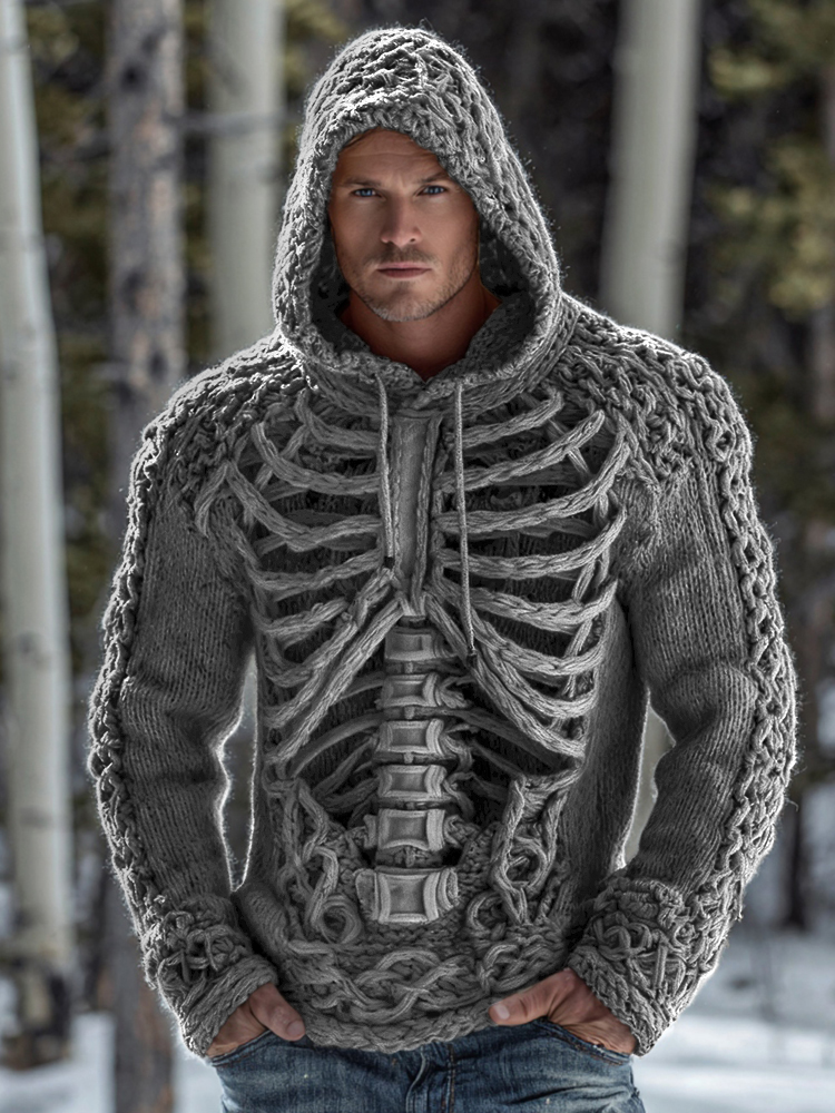 Men's Retro Viking Tribal Celtic Skull Art Knit Jacquard Warm Sweater