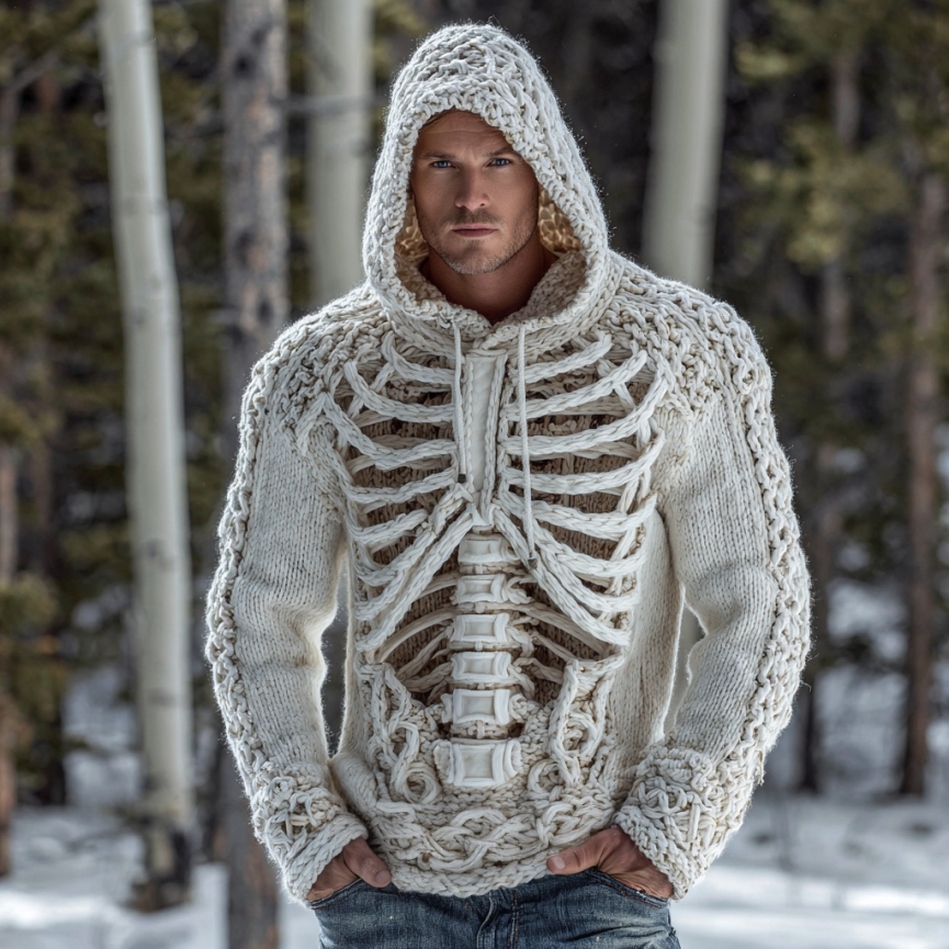 Men's Retro Viking Tribal Celtic Skull Art Knit Jacquard Warm Sweater
