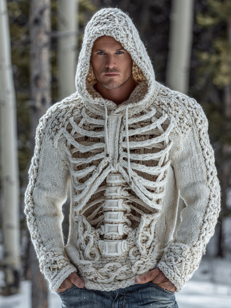 Men's Retro Viking Tribal Celtic Skull Art Knit Jacquard Warm Sweater