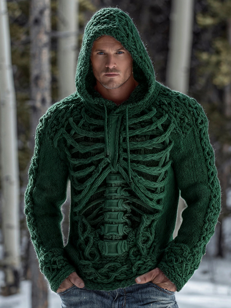 Men's Retro Viking Tribal Celtic Skull Art Knit Jacquard Warm Sweater
